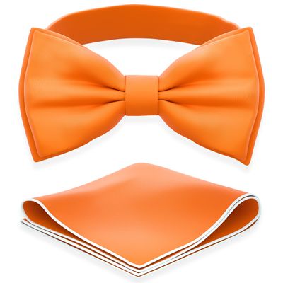 Adam Young Men's Burn Pumpkin Bow Tie with Handkerchief Set Pre-Tied Style Formal Satin Classic Bowtie for Tuxedo Faux Silk (Large, Orange)