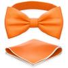 Adam Young Men's Burn Pumpkin Bow Tie with Handkerchief Set Pre-Tied Style Formal Satin Classic Bowtie for Tuxedo Faux Silk (Large, Orange) view 1