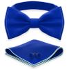 Adam Young Men's Electric Blue Blue Bow Tie with Handkerchief & Cufflinks Pre-Tied Style Formal Satin Classic Bowtie for Tuxedo Faux Silk (Large, Royal Blue) view 1