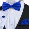 Adam Young Men's Electric Blue Blue Bow Tie with Handkerchief & Cufflinks Pre-Tied Style Formal Satin Classic Bowtie for Tuxedo Faux Silk (Large, Royal Blue) view 4