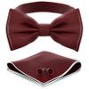 Adam Young Men's Wine Red Bow Tie with Handkerchief & Cufflinks Pre-Tied Style Formal Satin Classic Bowtie for Tuxedo Faux Silk (Large, Maroon Red) view 1