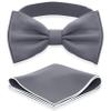 Adam Young Boy's Gray Bow Tie with Handkerchief Set Pre-Tied Style Formal Satin Classic Bowtie for Tuxedo Faux Silk (Medium, Slate Grey) view 1