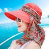 3in1 Sun Visor Hats for Women Wide Brim Sun Hats Rollable Ponytail Hat Beach Visors with Neck Flap Floppy Hat Hiking Hat Tangerine view 4