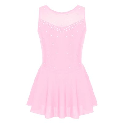 Jhaoyu Girls Shiny Rhinestone Figure Ice Skating Dress Ballet Tutu Skirted Leotard Competition Dancing Outfits Pink 14 Years