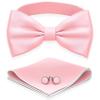 Adam Young Men's Blush Rose Pastel Bow Tie with Handkerchief & Cufflinks Pre-Tied Style Formal Satin Classic Bowtie for Tuxedo Faux Silk (Large, Pink) view 1