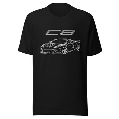 2022 2023 'Vette C8 Outline Sketch Art Short-Sleeve Unisex T-Shirt Black
