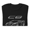 2022 2023 'Vette C8 Outline Sketch Art Short-Sleeve Unisex T-Shirt Black view 2
