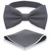 Adam Young Boy's Gray Bow Tie with Handkerchief Set Pre-Tied Style Formal Satin Classic Bowtie for Tuxedo Faux Silk (Medium, Grey Fog) view 1