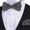 Adam Young Boy's Gray Bow Tie with Handkerchief Set Pre-Tied Style Formal Satin Classic Bowtie for Tuxedo Faux Silk (Medium, Grey Fog) view 4