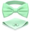 Adam Young Boy's Mint Bow Tie with Handkerchief & Cufflinks Pre-Tied Style Formal Satin Classic Bowtie for Tuxedo Faux Silk (Medium, Mint) view 1