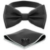 Adam Young Boy's Black Bow Tie with Handkerchief & Cufflinks Pre-Tied Style Formal Satin Classic Bowtie for Tuxedo Faux Silk (Medium, Black) view 1