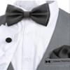 Adam Young Boy's Black Bow Tie with Handkerchief & Cufflinks Pre-Tied Style Formal Satin Classic Bowtie for Tuxedo Faux Silk (Medium, Black) view 4