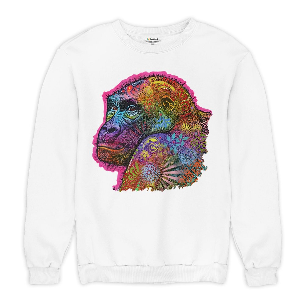 Tee Hunt Dean Russo Cute Gorilla Sweatshirt Colorful Silverback Ape Art Crewneck White Small