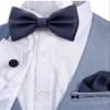 Adam Young Men's Navy Blue Bow Tie with Handkerchief & Cufflinks Pre-Tied Style Formal Satin Classic Bowtie for Tuxedo Faux Silk (Large, Navy Blue) view 4