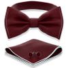 Adam Young Men's Burgundy Bow Tie with Handkerchief & Cufflinks Pre-Tied Style Formal Satin Classic Bowtie for Tuxedo Faux Silk (Large, Merlot Red) view 1