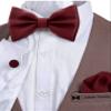 Adam Young Men's Burgundy Bow Tie with Handkerchief & Cufflinks Pre-Tied Style Formal Satin Classic Bowtie for Tuxedo Faux Silk (Large, Merlot Red) view 4