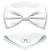 Adam Young Men's White Bow Tie with Handkerchief & Cufflinks Pre-Tied Style Formal Satin Classic Bowtie for Tuxedo Faux Silk (Large, White) view 1