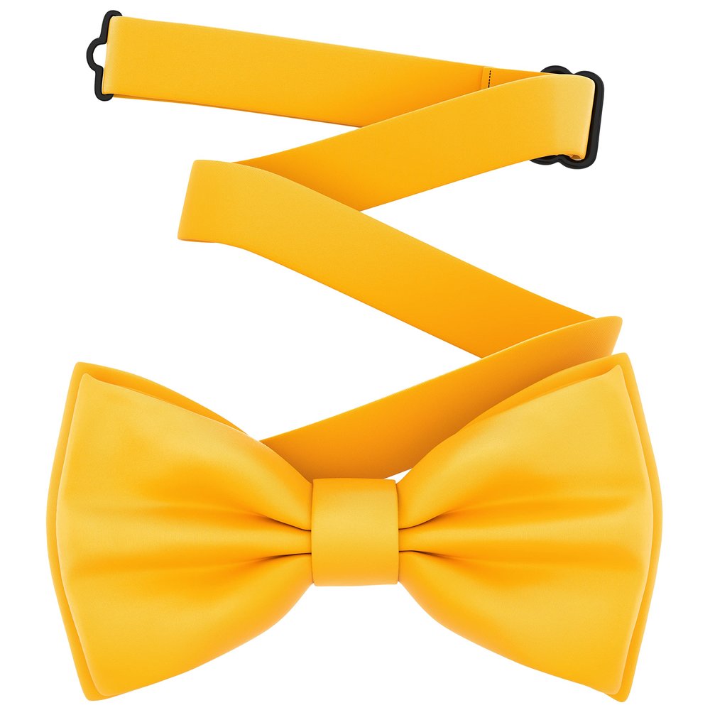 Adam Young Men's Bright Yellow Bow Tie Pre-Tied Style Formal Satin Classic Bowtie for Tuxedo Faux Silk (Large, Merigold Yellow)