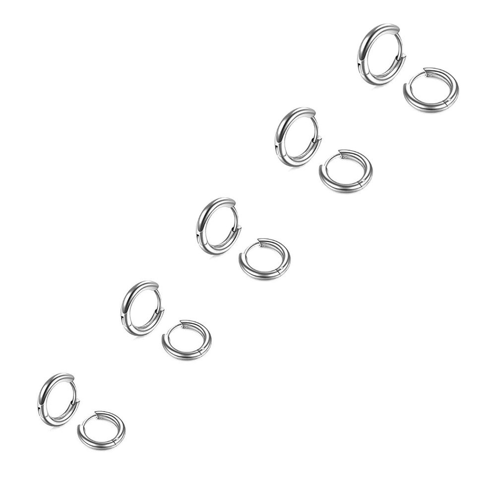 316L Surgical Stainless Steel Small Hoop Earrings for Men Women 8mm 10mm 12mm 14mm 16mm Hypoallergenic Earrings Cuff Huggie Hoop Earrings for Cartilage Piercings Earring Sets-5 pairs silver