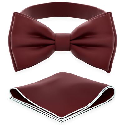 Adam Young Boy's Wine Red Bow Tie with Handkerchief Set Pre-Tied Style Formal Satin Classic Bowtie for Tuxedo Faux Silk (Medium, Maroon Red)