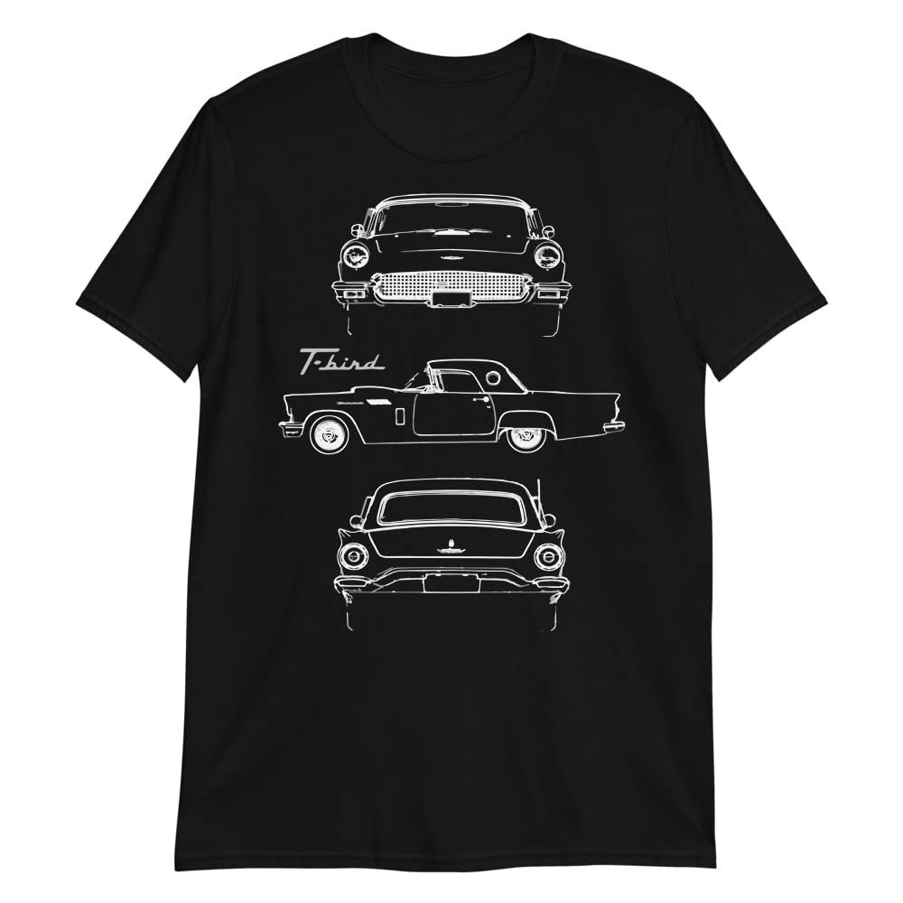 1957 Thunderbird Antique Classic Car Outline Art T-Bird Collector Cars T-Shirt Black