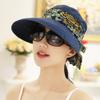 3in1 Sun Visor Hats for Women Wide Brim Sun Hats Rollable Ponytail Hat Beach Visors with Neck Flap Floppy Hat Hiking Hat Navy view 2
