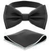 Adam Young Men's Black Bow Tie with Handkerchief Set Pre-Tied Style Formal Satin Classic Bowtie for Tuxedo Faux Silk (Large, Black) view 1