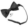 Adam Young Men's Black Bow Tie with Handkerchief Set Pre-Tied Style Formal Satin Classic Bowtie for Tuxedo Faux Silk (Large, Black) view 3