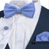 Adam Young Men's Sky Blue Bow Tie with Handkerchief & Cufflinks Pre-Tied Style Formal Satin Classic Bowtie for Tuxedo Faux Silk (Large, Light Blue) view 4