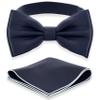 Adam Young Men's Navy Blue Bow Tie with Handkerchief Set Pre-Tied Style Formal Satin Classic Bowtie for Tuxedo Faux Silk (Large, Navy Blue) view 1
