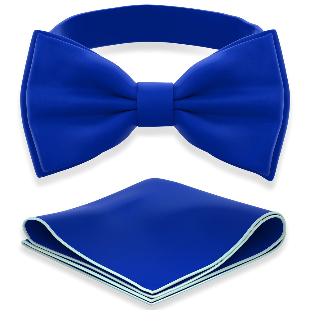 Adam Young Boy's Electric Blue Bow Tie with Handkerchief Set Pre-Tied Style Formal Satin Classic Bowtie for Tuxedo Faux Silk (Medium, Royal Blue)