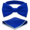 Adam Young Boy's Electric Blue Bow Tie with Handkerchief Set Pre-Tied Style Formal Satin Classic Bowtie for Tuxedo Faux Silk (Medium, Royal Blue) view 1