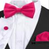 Adam Young Men's Rose Magenta Bow Tie with Handkerchief & Cufflinks Pre-Tied Style Formal Satin Classic Bowtie for Tuxedo Faux Silk (Large, Hot Pink) view 4