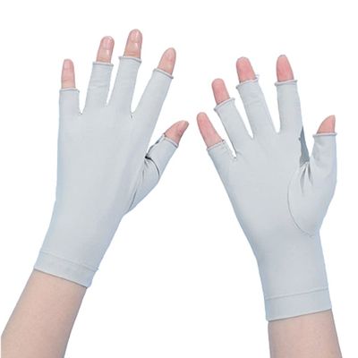 RUIXIA Mens Women Ice Silk Fingerless Driving Gloves Summer Sun Protection Half Finger Gloves Non-slip Sunblock Mitt for Cycling, Grey Half Finger Gloves, One Size