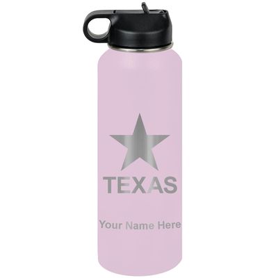 LaserGram Personalized Water Bottle, Flag of Texas, Stainless Steel Double Wall Vacuum Insulated with Flip Top Straw, Custom Engraved Gift (40oz / 1180ml Lavender)