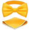 Adam Young Men's Bright Yellow Bow Tie with Handkerchief Set Pre-Tied Style Formal Satin Classic Bowtie for Tuxedo Faux Silk (Large, Merigold Yellow) view 1