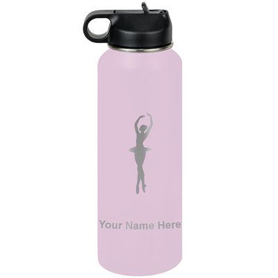 LaserGram Personalized Water Bottle, Ballet Dancer Woman, Stainless Steel Double Wall Vacuum Insulated with Flip Top Straw, Custom Engraved Gift (40oz / 1180ml Lavender)