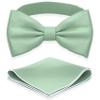 Adam Young Boy's Green Fern Bow Tie with Handkerchief Set Pre-Tied Style Formal Satin Classic Bowtie for Tuxedo Faux Silk (Medium, Deep Sage) view 1
