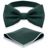 Adam Young Men's Hunter Green Bow Tie with Handkerchief Set Pre-Tied Style Formal Satin Classic Bowtie for Tuxedo Faux Silk (Large, Dark Green) view 1