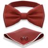 Adam Young Boy's Terracotta Blue Bow Tie with Handkerchief & Cufflinks Pre-Tied Style Formal Satin Classic Bowtie for Tuxedo Faux Silk (Medium, Rust) view 1