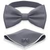 Adam Young Boy's Gray Bow Tie with Handkerchief & Cufflinks Pre-Tied Style Formal Satin Classic Bowtie for Tuxedo Faux Silk (Medium, Slate Grey) view 1