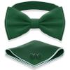 Adam Young Boy's Green Bow Tie with Handkerchief & Cufflinks Pre-Tied Style Formal Satin Classic Bowtie for Tuxedo Faux Silk (Medium, Juniper)