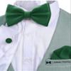 Adam Young Boy's Green Bow Tie with Handkerchief & Cufflinks Pre-Tied Style Formal Satin Classic Bowtie for Tuxedo Faux Silk (Medium, Juniper) view 4