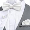 Adam Young Boy's White Bow Tie with Handkerchief & Cufflinks Pre-Tied Style Formal Satin Classic Bowtie for Tuxedo Faux Silk (Medium, White) view 4