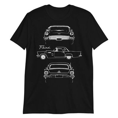 1957 Thunderbird Antique Classic Car Outline Art T-Bird Collector Cars T-Shirt Black