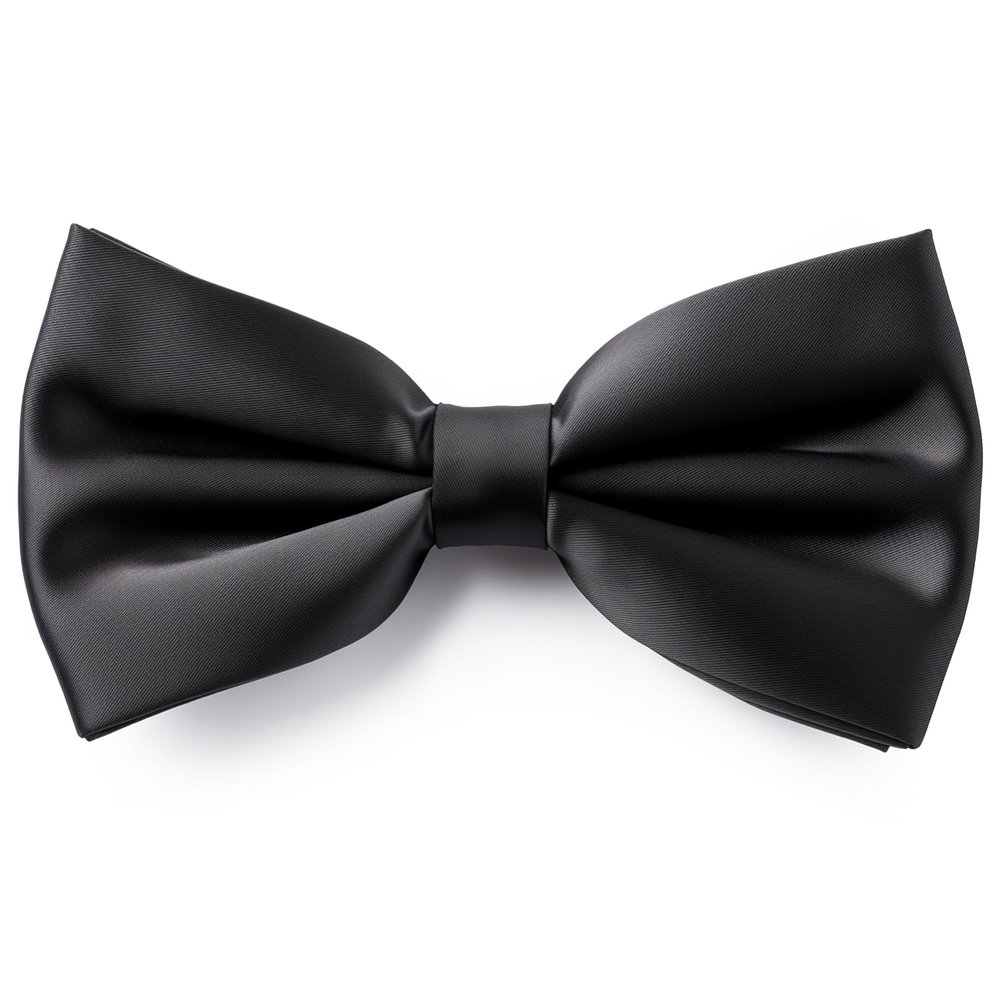 Adam Young Men's Black Bow Tie Pre-Tied Style Formal Satin Classic Bowtie for Tuxedo Faux Silk (Large, Black)