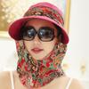 3in1 Sun Visor Hats for Women Wide Brim Sun Hats Rollable Ponytail Hat Beach Visors with Neck Flap Floppy Hat Hiking Hat Rose Red view 3