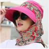 3in1 Sun Visor Hats for Women Wide Brim Sun Hats Rollable Ponytail Hat Beach Visors with Neck Flap Floppy Hat Hiking Hat Rose Red view 4