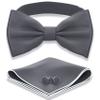 Adam Young Men's Gray Bow Tie with Handkerchief & Cufflinks Pre-Tied Style Formal Satin Classic Bowtie for Tuxedo Faux Silk (Large, Grey Fog) view 1