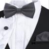 Adam Young Men's Gray Bow Tie with Handkerchief & Cufflinks Pre-Tied Style Formal Satin Classic Bowtie for Tuxedo Faux Silk (Large, Grey Fog) view 4